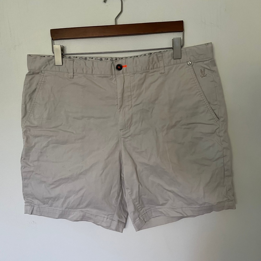 Psycho Bunny Mens Chino Shorts Tan Stone Size 38 Embroidered Logo Golf Summer